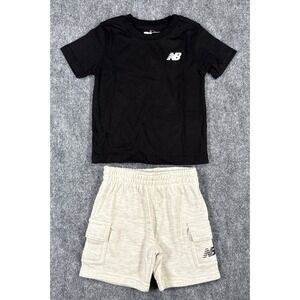 New Balance Kids 3T 2PC Short Set Black Tee Oatmeal Heather Shorts NWT